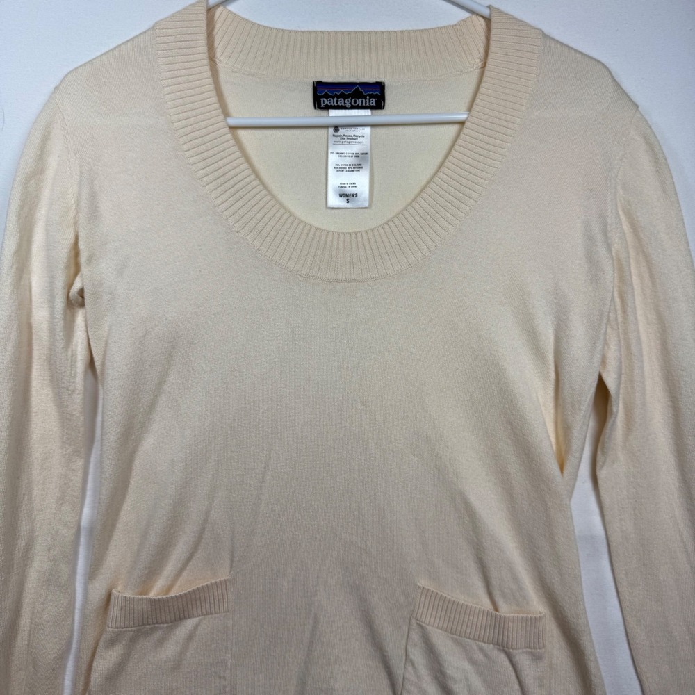 Patagonia Women's Scoop Neck Sweater Pockets Organic Cotton Ivory 50505 Small